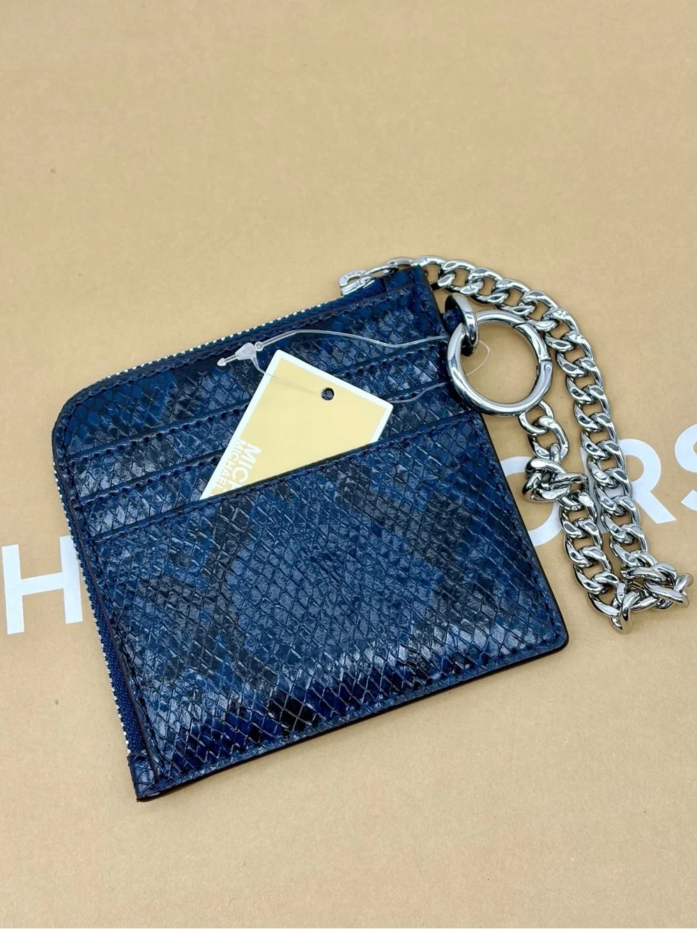 Michael Kors Jet Set Travel Medium Snake Embossed Chain Wallet Card Case